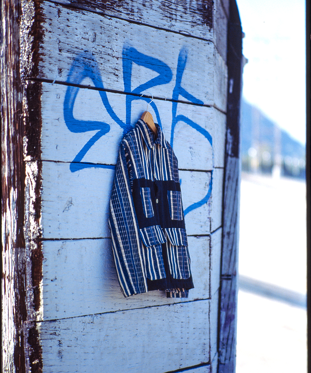 Indigo and Black Stripe Market Coat (L)