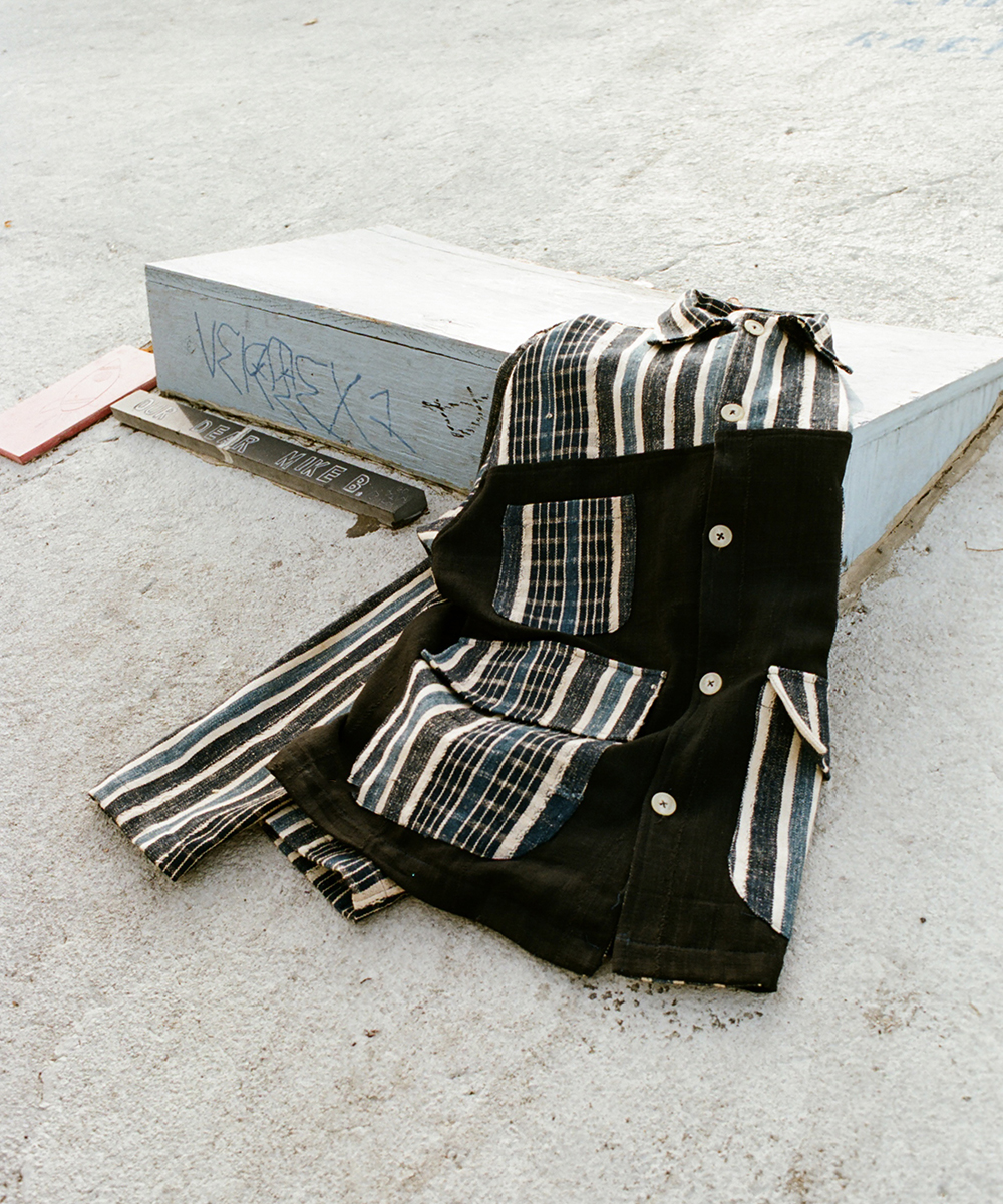 Indigo and Black Stripe Market Coat (L)