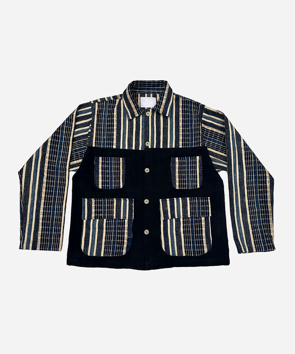 Indigo and Black Stripe Market Coat (L)