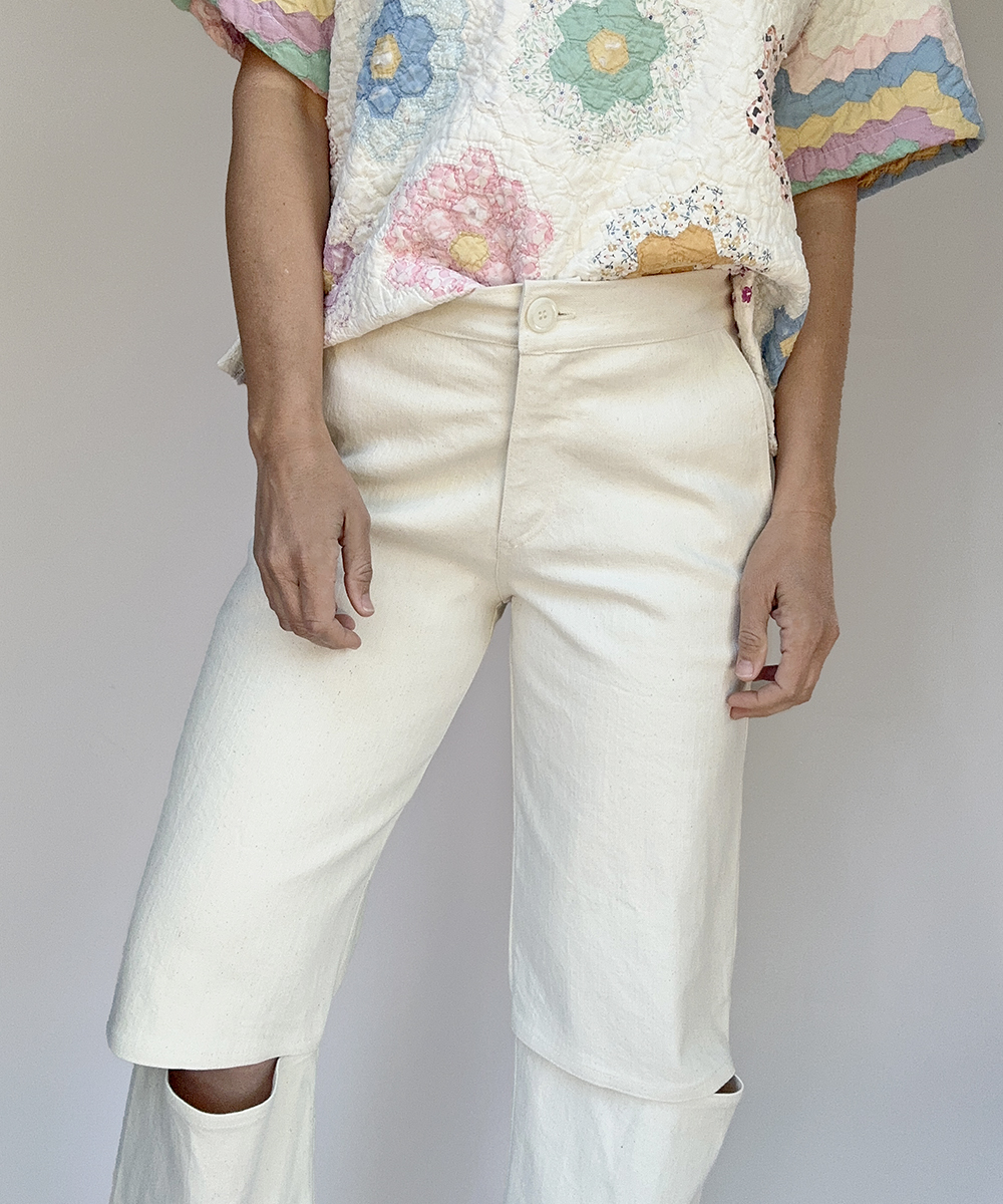 Ecru Column Split Pants