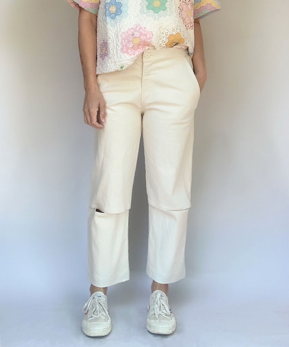 Ecru Column Split Pants
