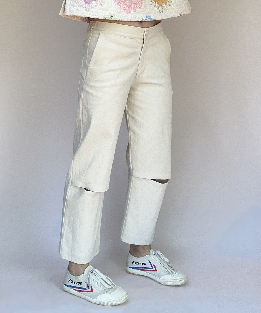 Ecru Column Split Pants